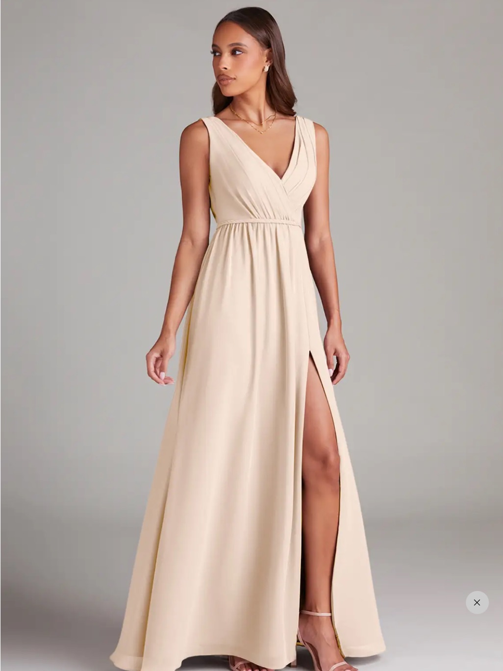 Azazie V-Neck Maxi Bridesmaid Dress In Alabaster